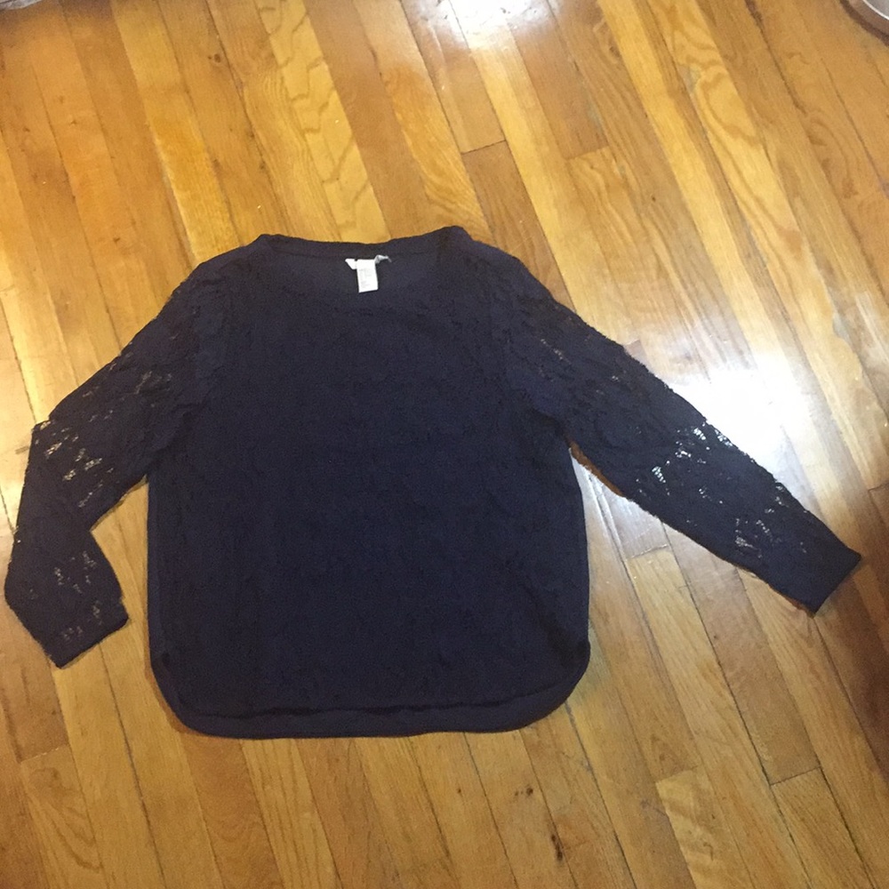 NWOT H&M Navy Blue Lace Long-sleeve Top - Picture 2 of 7